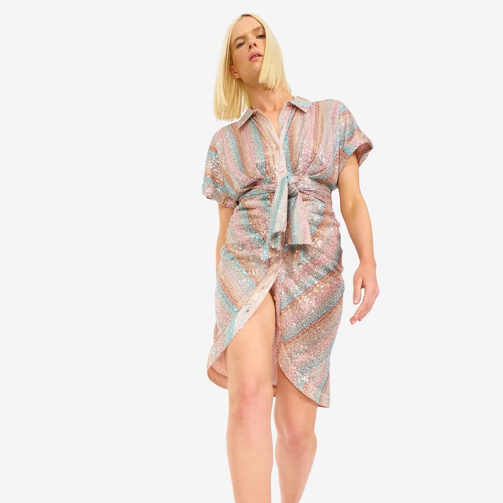 LE SUPERBE MINI MIKO DRESS AQUA RAINBOW size 4 NWT $495🌈 - Picture 6 of 14